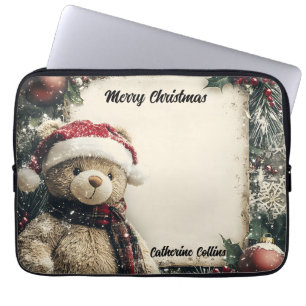 Schattigee Kerst Teddy Bear Illustratie Ontwerp Laptop Sleeve