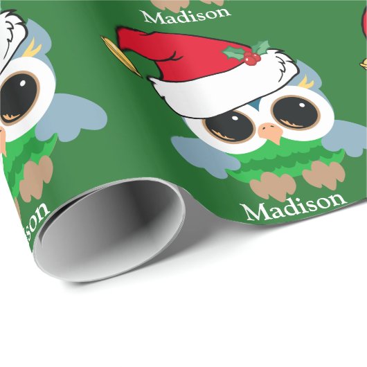 Schattigee Kerst Uil Custom Groen Cadeaupapier (Rol Hoek)