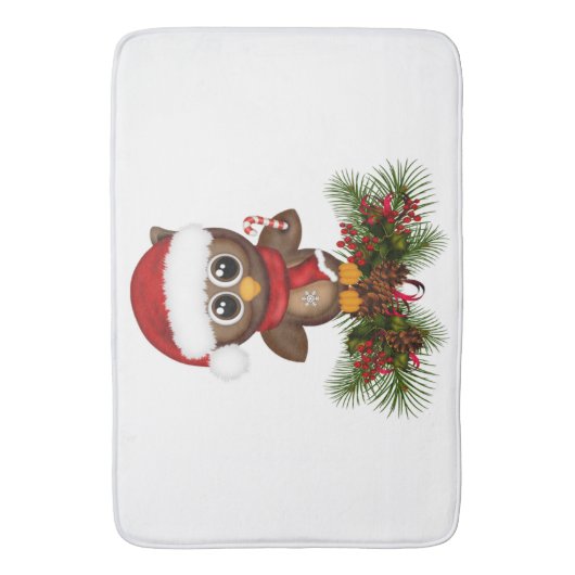 Schattigee kerst uil op dennentak badmat (Voorkant Verticaal)