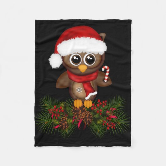 Schattigee kerst uil op dennentak fleece deken (Voorkant)
