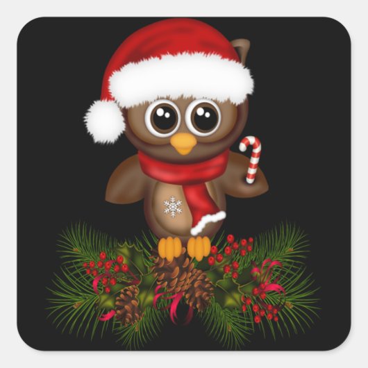 Schattigee kerst uil op dennentak Stickers (Voorkant)