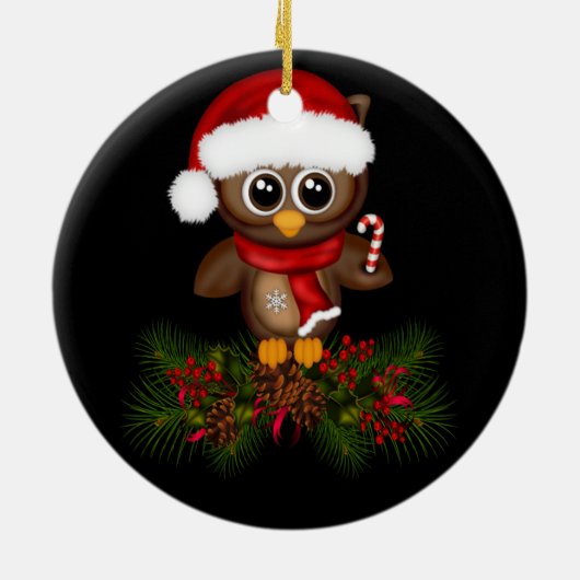 Schattigee kerst uil op Pine Branch Ornament (Achterkant)