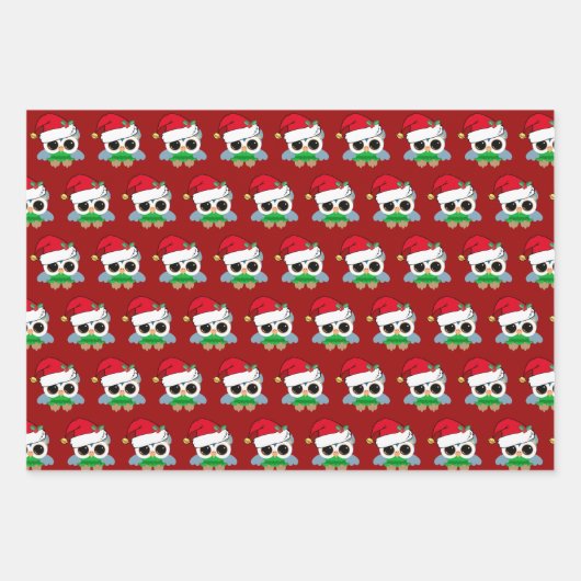 Schattigee kerst Uil Rood Inpakpapier Vel (Voorkant 3)