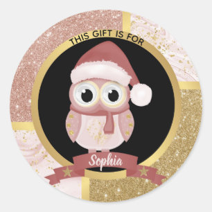 Schattigee kerst Uil Roos Gouden Glitter Ronde Sticker