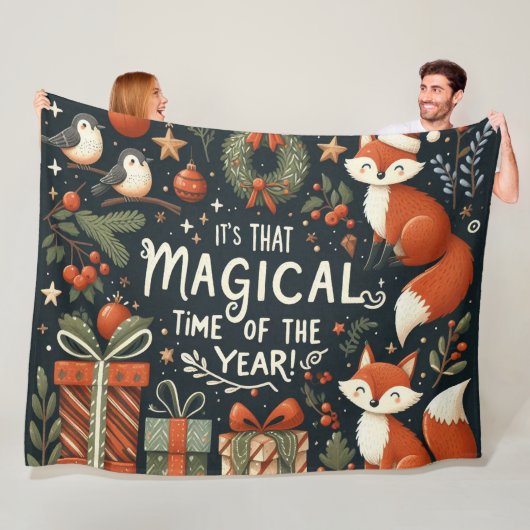 Schattigee kerst vossen en geschenkdozen fleece deken (In situ)