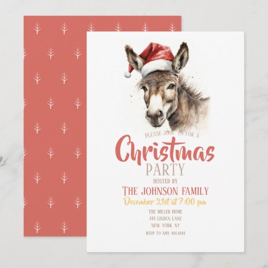 Schattigee Kerst Waterverf Ezel Kaart (Voorkant / Achterkant)