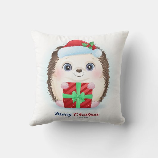 Schattigee Kerst Waterverf Hedgehog Nursery Kussen (Achterkant)