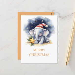 Schattigee Kerst Waterverf Olifant Briefkaart