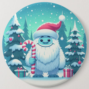 Schattigee kerst/winteryeti ronde button 6,0 cm