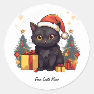 Schattigee kerst zwarte kat ronde sticker