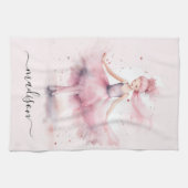 Schattigee kerstballerina scriptnaam theedoek (Horizontaal)