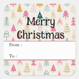 Schattigee kerstbomen Blush Pink Pattern Vierkante Sticker