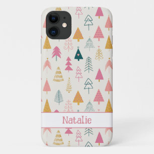 Schattigee Kerstbomen Blush Roze Patroonnaam iPhone 11 Hoesje