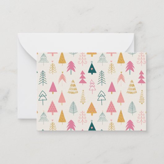 Schattigee Kerstbomen Blush Roze Patroonnaam Notitiekaartje (Achterkant)