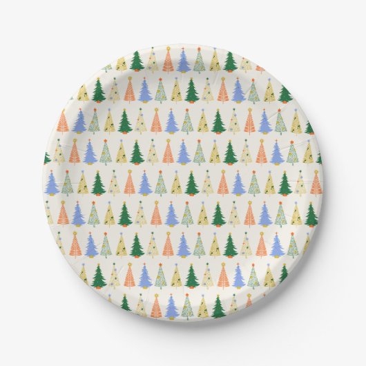 Schattigee kerstbomen rood groen boho papieren bordje (Voorkant)