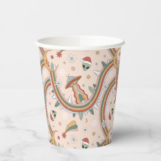 Schattigee kerstboom Alien Rainbow vakantiepatroon Papieren Bekers (Links)