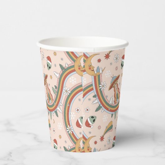 Schattigee kerstboom Alien Rainbow vakantiepatroon Papieren Bekers (Rechts)