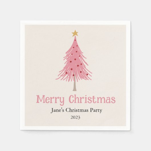 Schattigee kerstboom blush roze feest servet (Voorkant)
