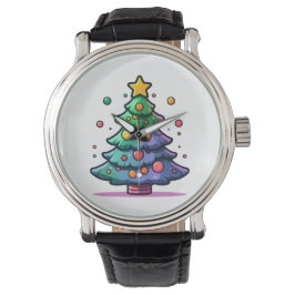 Schattigee kerstboom met kleurrijke Ornamenten Horloge