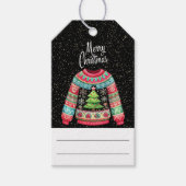 Schattigee kerstboom op lelijke kersttrui cadeaulabel (Voorkant)