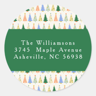 Schattigee kerstboom rood groen retouradres ronde sticker