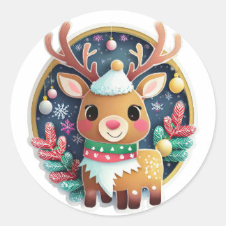 Schattigee kerstboomtak voor rendieren ronde sticker