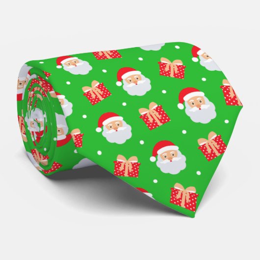 Schattigee kerstcadeau sneeuw op groene achtergron stropdas (Opgerold)