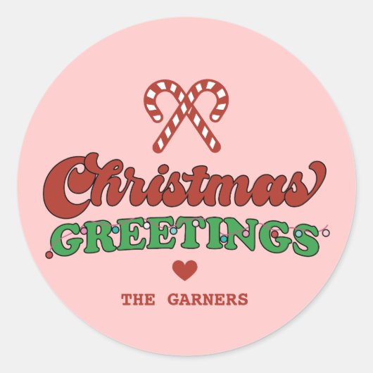 Schattigee kerstgroeten Retro Ronde Sticker (Voorkant)