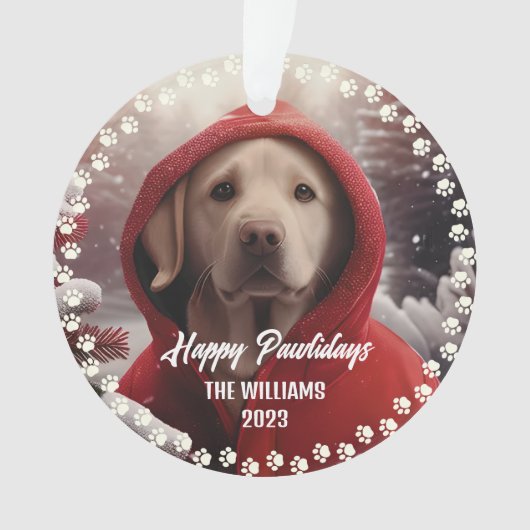 Schattigee Kersthond Happy Holiday 2-zijdige 2-fot Ornament (voorkant)