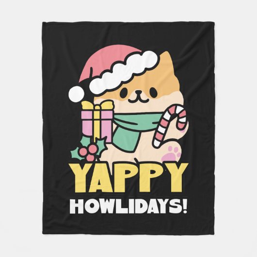 Schattigee Kersthond - Yappy Howholidays Fleece Deken (Voorkant)