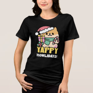 Schattigee Kersthond - Yappy Howholidays Tri-Blend Shirt