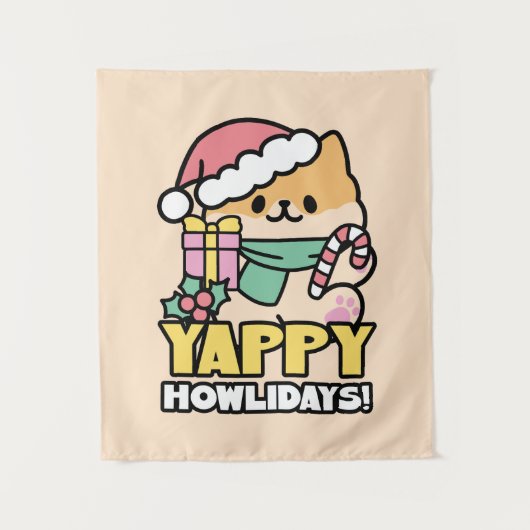 Schattigee Kersthond - Yappy Howholidays Wandkleed (Voorkant)