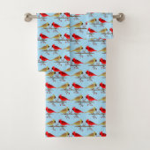 Schattigee kerstkardinalen en rode bessen met patr bad handdoek (Insitu)