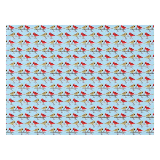 Schattigee kerstkardinalen en rode bessen met patr tafelkleed (Voorkant (Horizontaal))