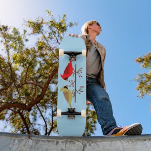 Schattigee kerstkardinalen en rode bessen skateboard
