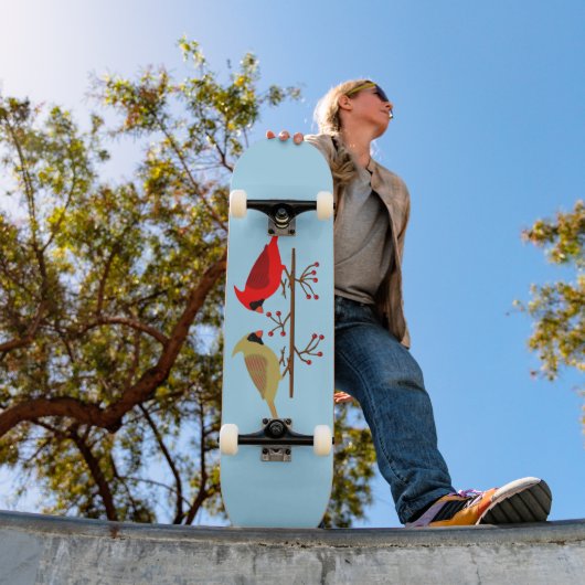 Schattigee kerstkardinalen en rode bessen skateboard (Buiten 1)