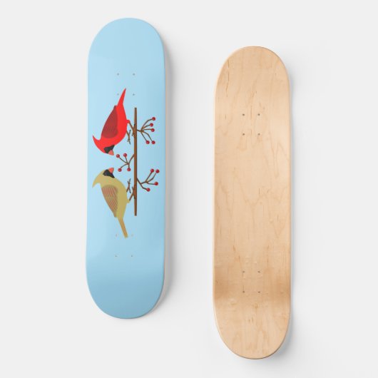 Schattigee kerstkardinalen en rode bessen skateboard (Voorkant)