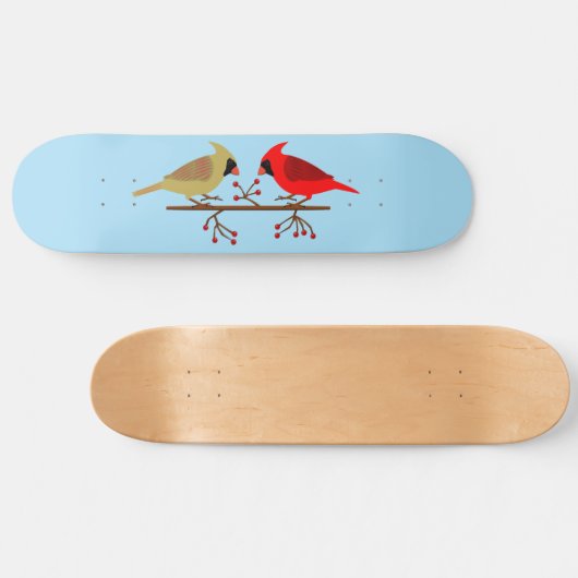Schattigee kerstkardinalen en rode bessen skateboard (Horizontaal)