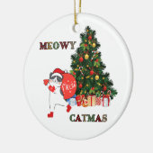 Schattigee kerstkat Meowy Catmas Keramisch Ornament (Links)