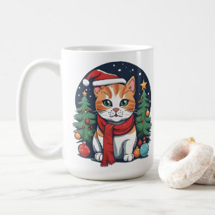 Schattigee Kerstkat met Bomen Feestelijk Koffiemok