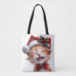 Schattigee Kerstkat met Santa Hat en Bow Stropdas Draagtas