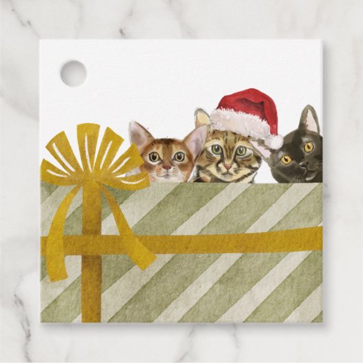 Schattigee kerstkatten met een Cadeau Cadeau Label (Voorkant)