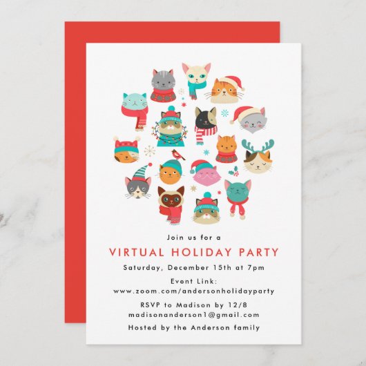 Schattigee kerstkatten Virtual Holiday Party Kaart (Voorkant / Achterkant)