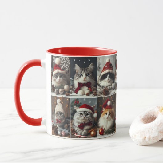 Schattigee Kerstkatten Winterdieren Rustiek Mok (Met donut)