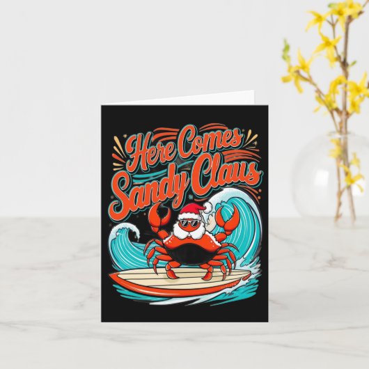 Schattigee Kerstkrab Pun Santa Hat Kaart (Gele Bloem)