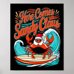 Schattigee Kerstkrab Pun Santa Hat Poster