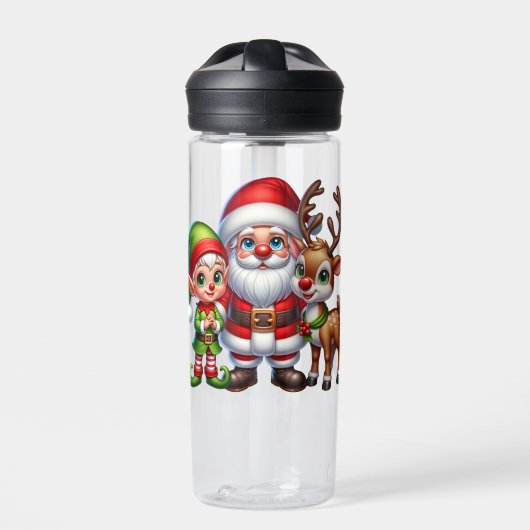 Schattigee Kerstman Elf en Rendier Kerstmis Gepers Waterfles (Voorkant)
