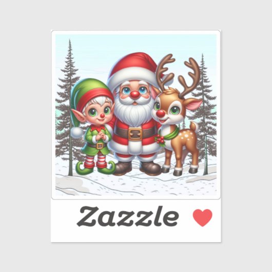 Schattigee Kerstman, Elf en Rendier Kerstmis Sticker (Vel)