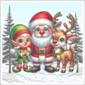 Schattigee Kerstman, Elf en Rendier Kerstmis Sticker (Voorkant)