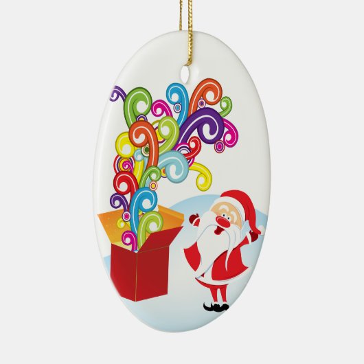 Schattigee Kerstman en Cadeaudoos Kerstversiering Keramisch Ornament (Rechts)